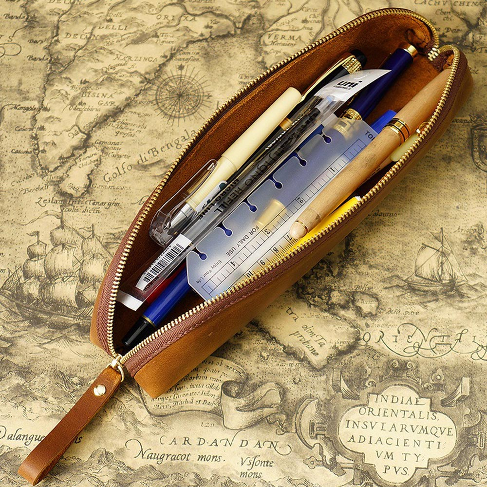 筆袋 筆盒 ins筆袋 日本筆袋 簡約筆袋 造型筆袋 復古筆袋 真皮筆袋 拉鍊筆袋 文具袋 收納袋 學生生日禮物 055