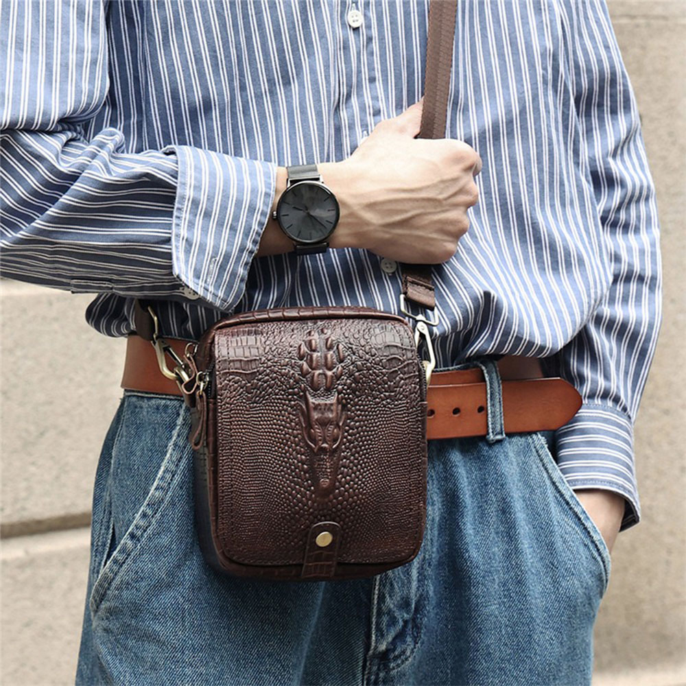 斜背包 腰包 男生包包 牛皮包包 復古包包 真皮包包 鱷魚紋包包 小方包 攜便包 手機包 多容量包包 男生禮物 068