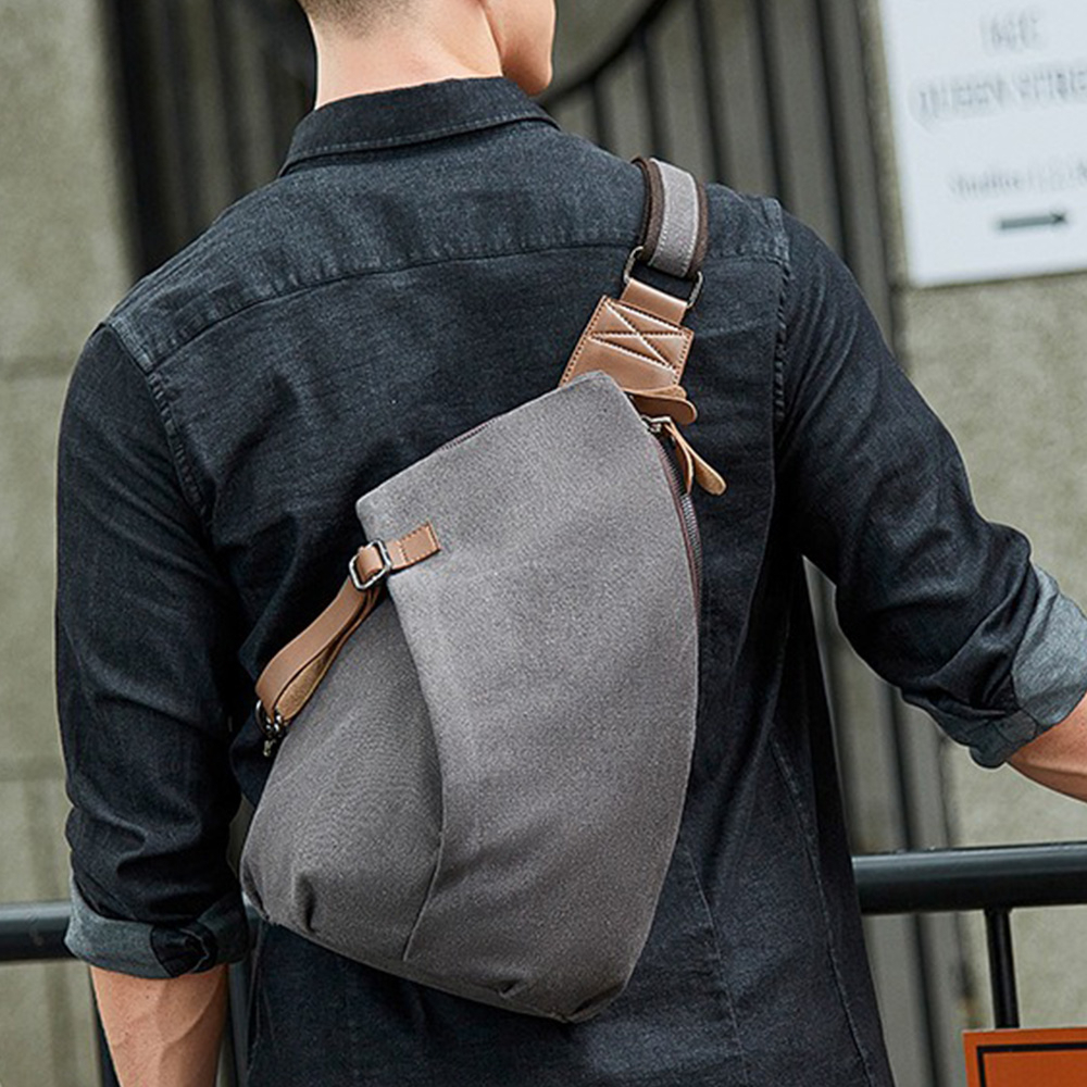 胸包 帆布包 側背包 斜背包 男生包包 咖啡色包包 皮革包包 拼接包包 學生背包 大容量包包 男生禮物 男友禮物 237
