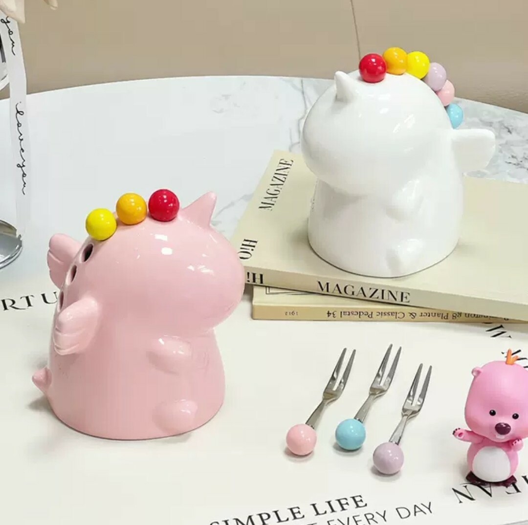 獨角獸造型陶瓷水果叉套組