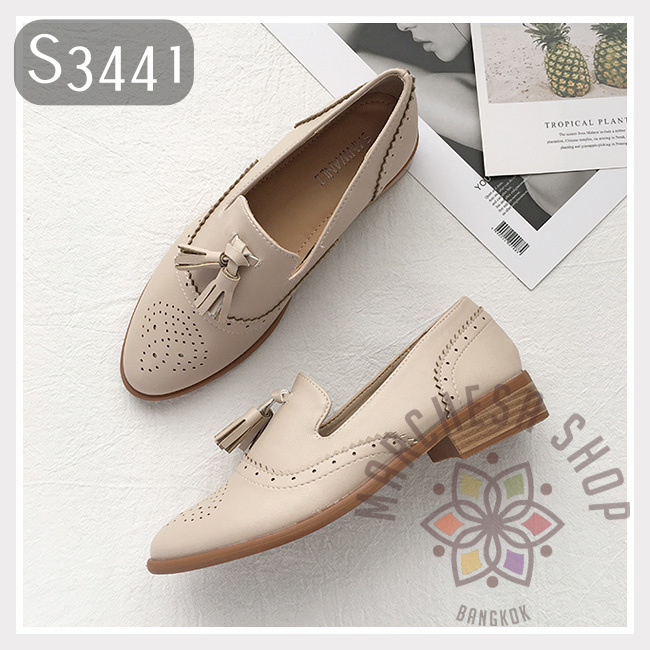 S3441 - 頭層羊仔皮英倫雕花流蘇樂福鞋