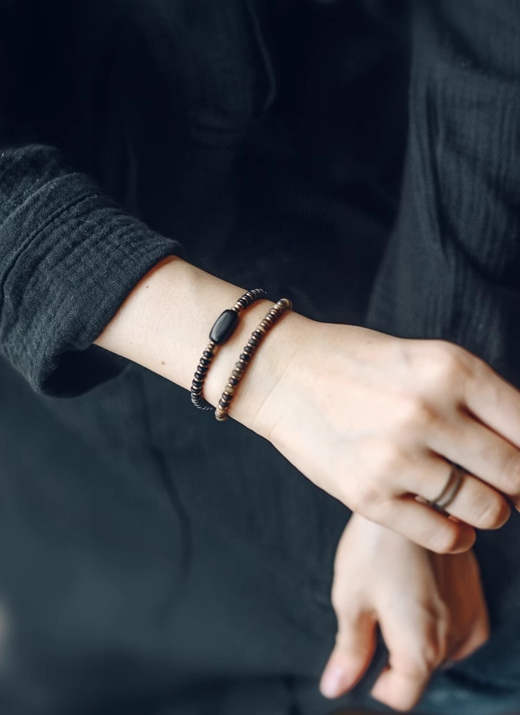 黑檀混綠檀木黃銅手鏈