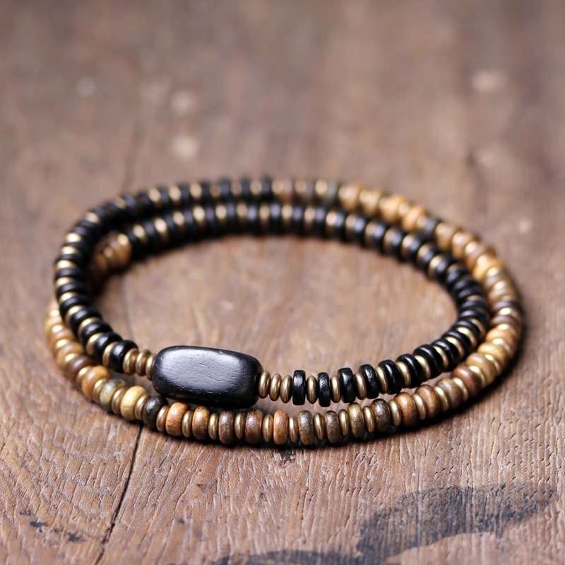 黑檀混綠檀木黃銅手鏈