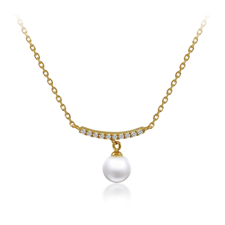 天然珍珠「微笑」925純銀14K金色套鍊 (16吋+2公分延長鍊)-SPS0012