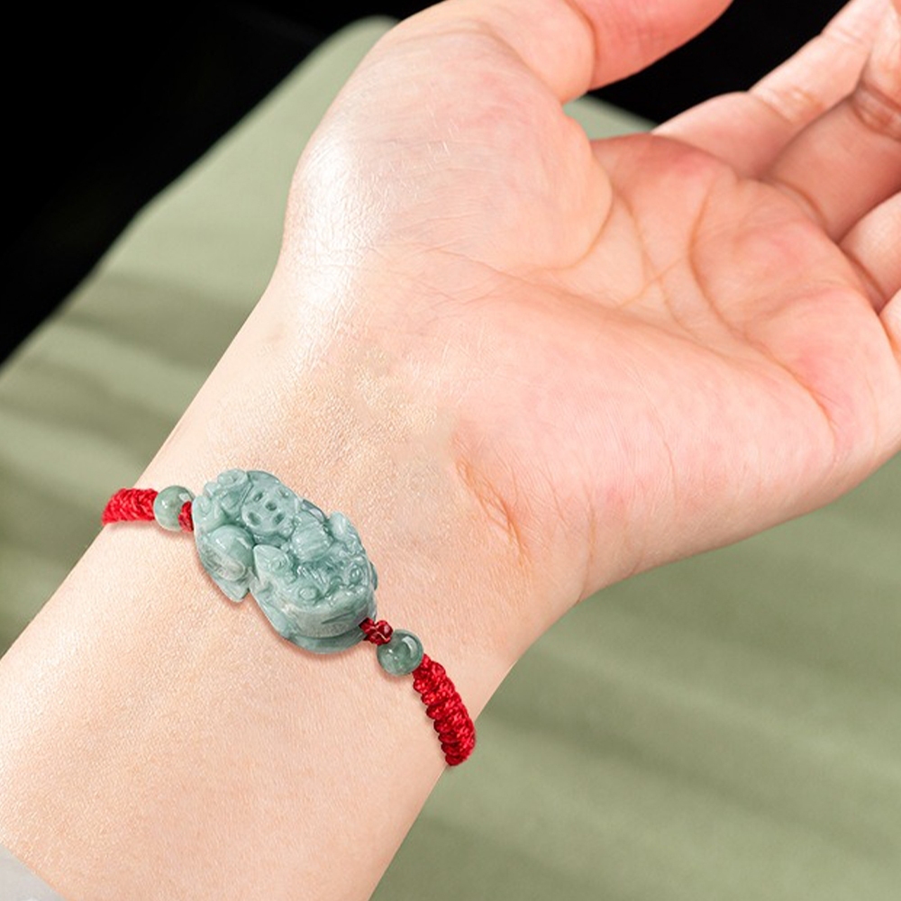 飾品 手鍊 轉運 招財 編織手鍊 翡翠貔貅 避邪手鍊 好運手鍊 手繩 手鏈 本命年 男生 女生 紅繩 紅色手鍊 027