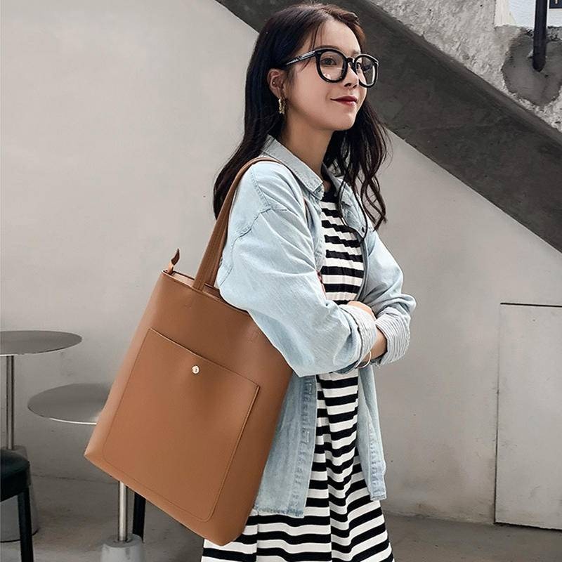 手提包 肩背包 大包 女包 皮革手提包 女用手提包 肩背包 韓國包包 韓國書包 黑色托特包 日本托特包 包包女生 016