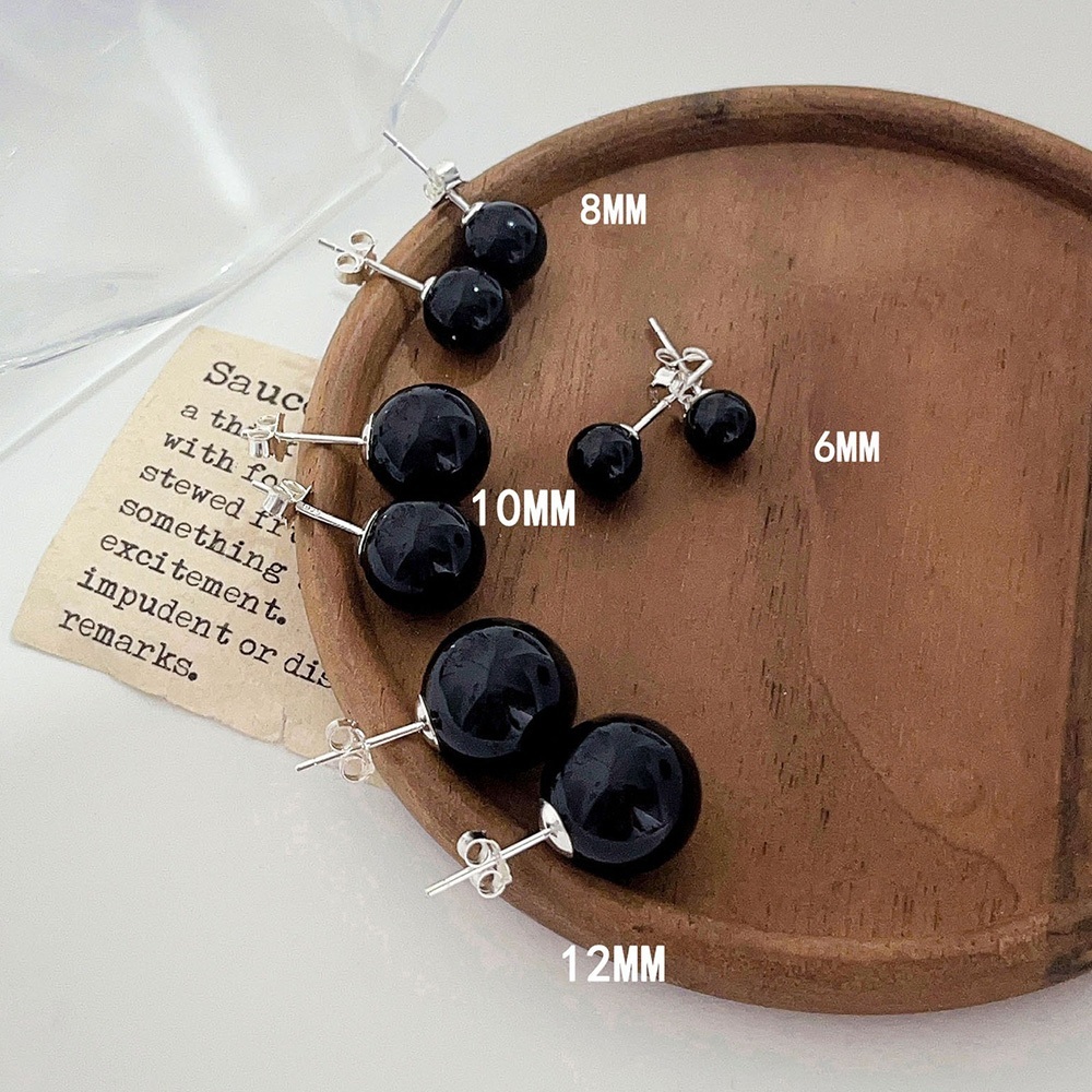 耳環 女生耳環 純銀耳環 銀針 黑瑪瑙耳環 耳環女 夾式耳環 防過敏耳環 韓國東大門 配飾 氣質耳環 黑色耳環 014