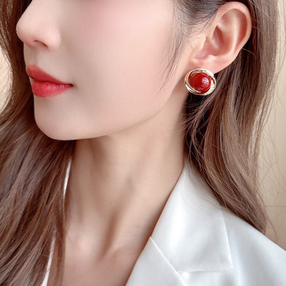 耳環 飾品 女生耳環 生日禮物 復古耳環 925銀針 秋冬耳環 耳釘耳環 精品耳環 垂墜耳環 耳飾 紅色耳環 012