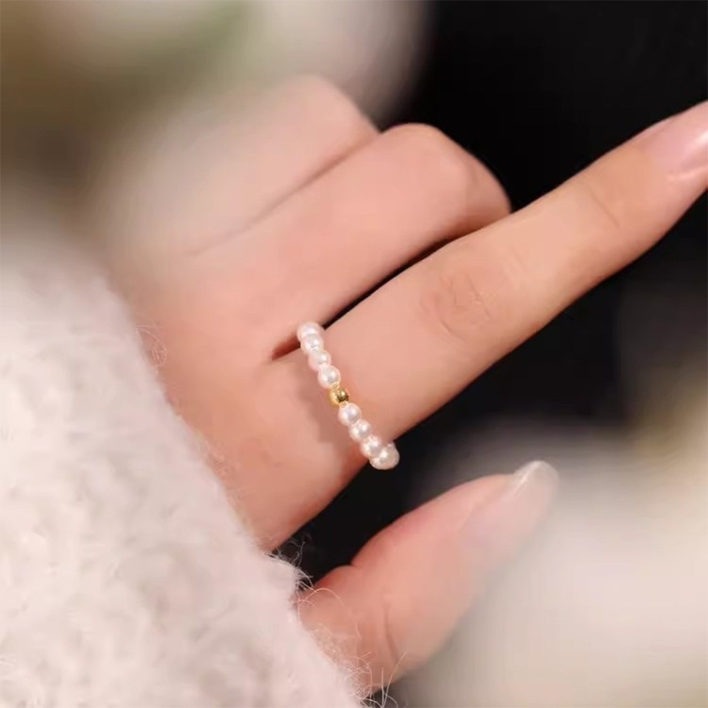 戒指 女生 小戒指 禮物 施家小珍珠 珍珠戒指 925純銀 戒指女生 指環戒指 尾戒 彈力戒指 韓系戒指 韓版 009