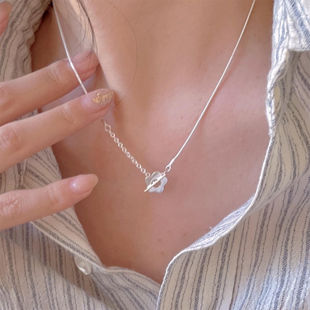 韓版 925純銀 小花OT扣 項鍊 簡約 氣質 ins 百搭 小紅書 項鍊 純銀項鍊 項鍊女 閨密項鍊 小花項鍊 382