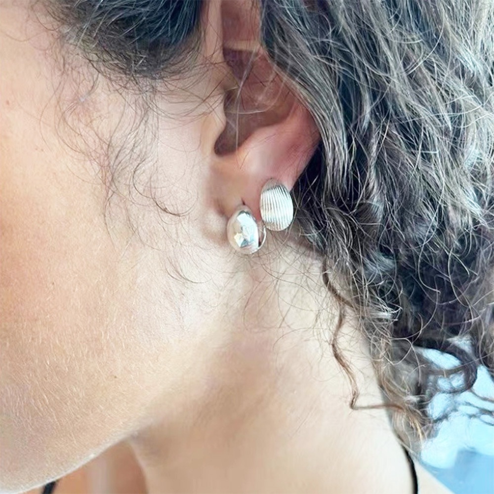 耳環 銀耳環 金耳環 耳扣 圈圈耳環 抗過敏 女耳環 耳丁 復古耳環 條紋耳環 紋理感 貝殼耳釘 輕奢 小眾飾品 095