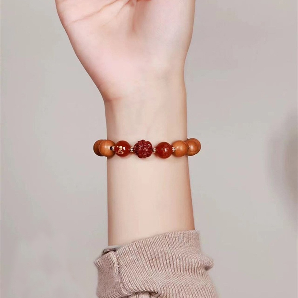 手鍊 手串 佛珠手鍊 串珠手鍊 硃砂手鍊 桃木手串 普賢菩薩 蛇年 本命年 三合六合 女手鍊 避邪手鍊 生日禮物 265