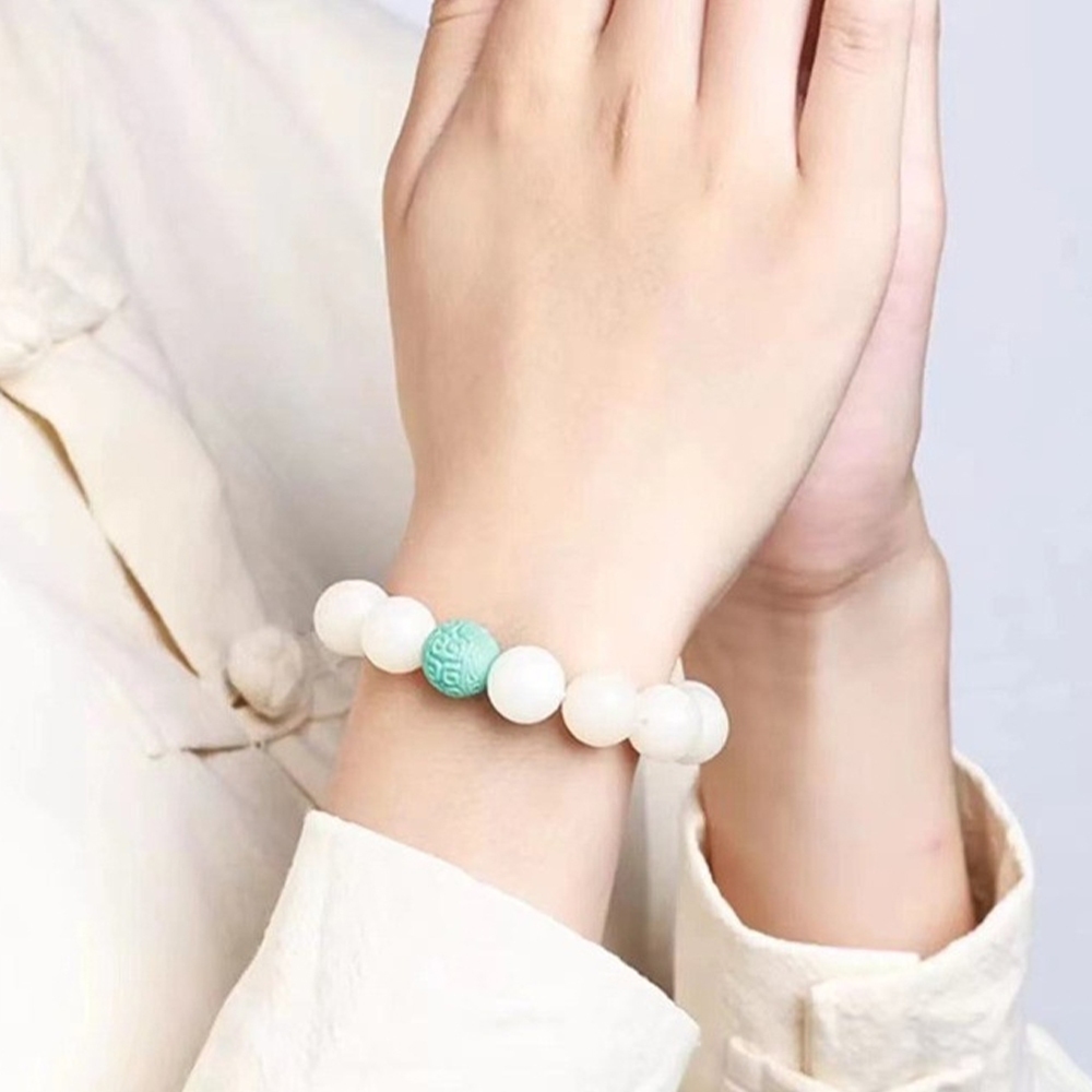 手串 手鍊 佛珠 白玉菩提 念珠 保平安 開運手鍊 招財手鍊 圓珠手串 女佛珠 招貴人 回紋珠 文玩手鍊 禮物 022