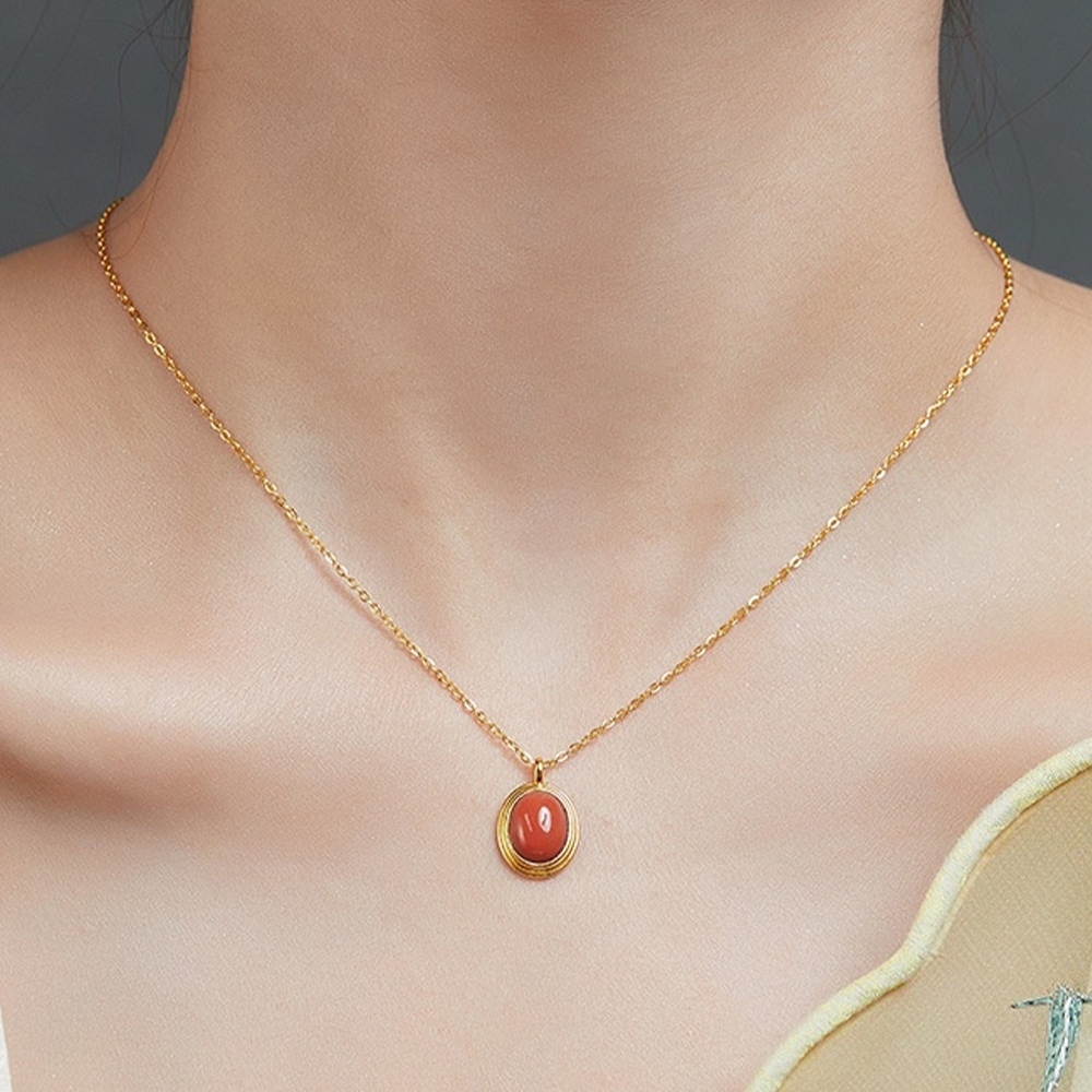 項鍊 純銀項鍊 南紅項鍊 瑪瑙項鍊 蛋型項鍊 新中式 復古項鍊 金項鍊 紅色項鍊 小眾項鍊 高級感 鎖骨鍊 禮物 374