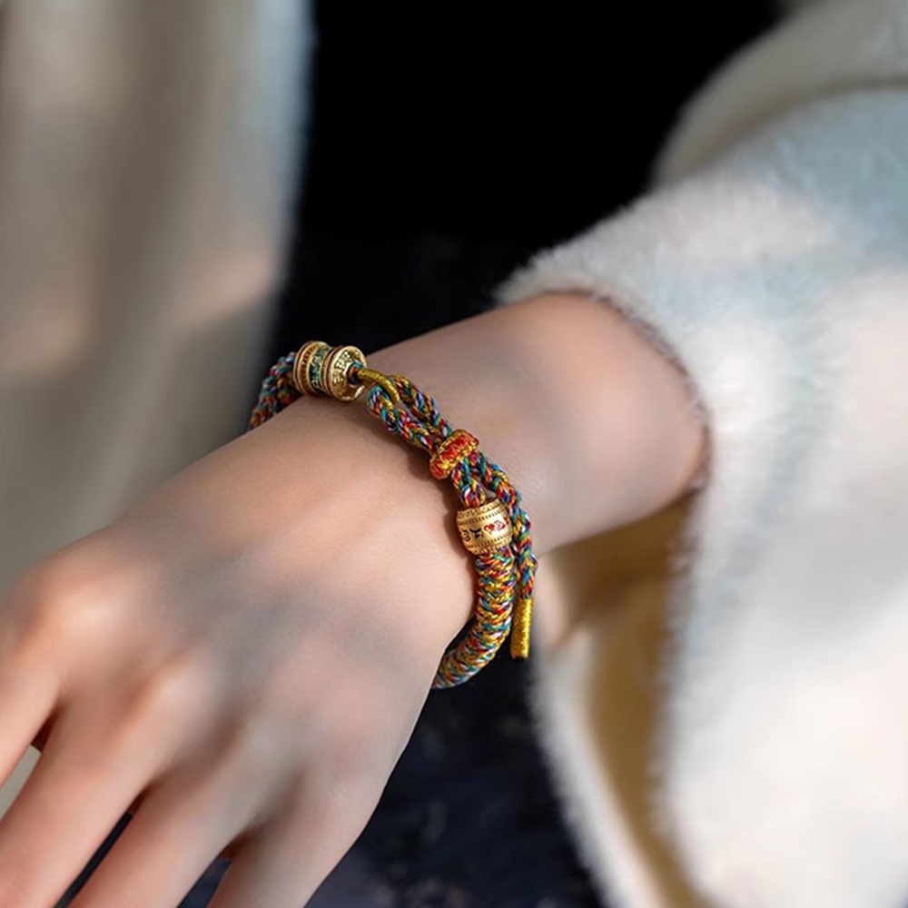 手繩 手鍊 轉運珠 藏式手鍊 金剛結 六字真言手繩 五彩繩 保平安 手工編織 紅繩手鍊 本命年 五行開運 禮物 249