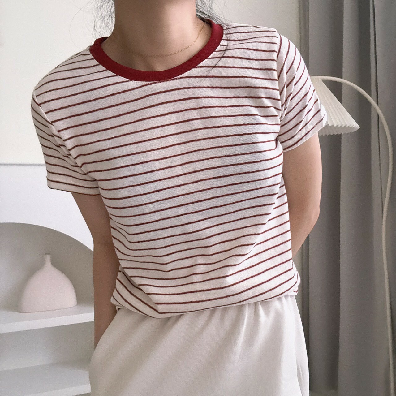 復古橫條圓領上衣（現貨）