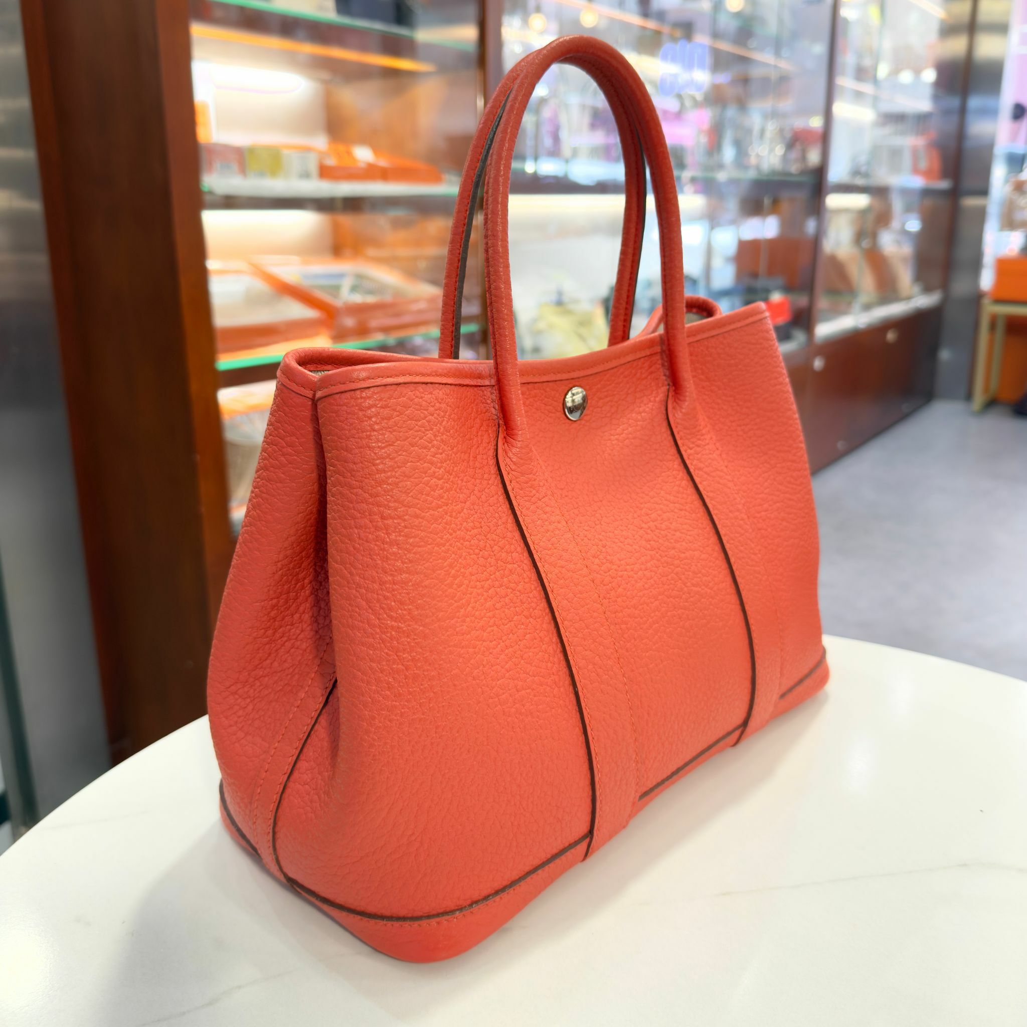 95%NEW二手HERMES GARDEN PARTY 30 Q刻 愛馬仕橙NEGONDA皮/銀扣 93/ORANGE PHW #GP30 #香榭站正品