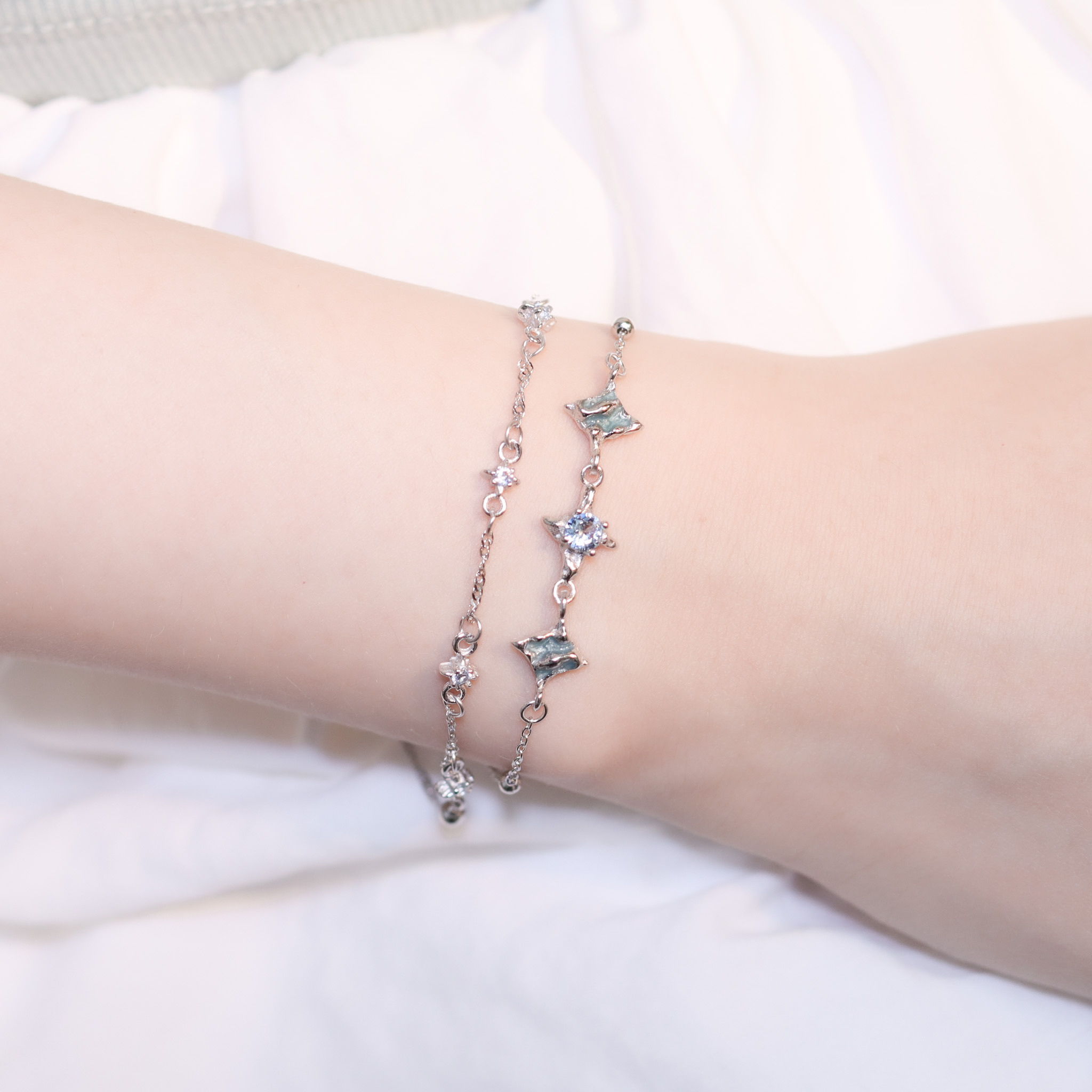 | 925純銀・白金 | 沁藍星薈雙層手鏈 | BR1327 |