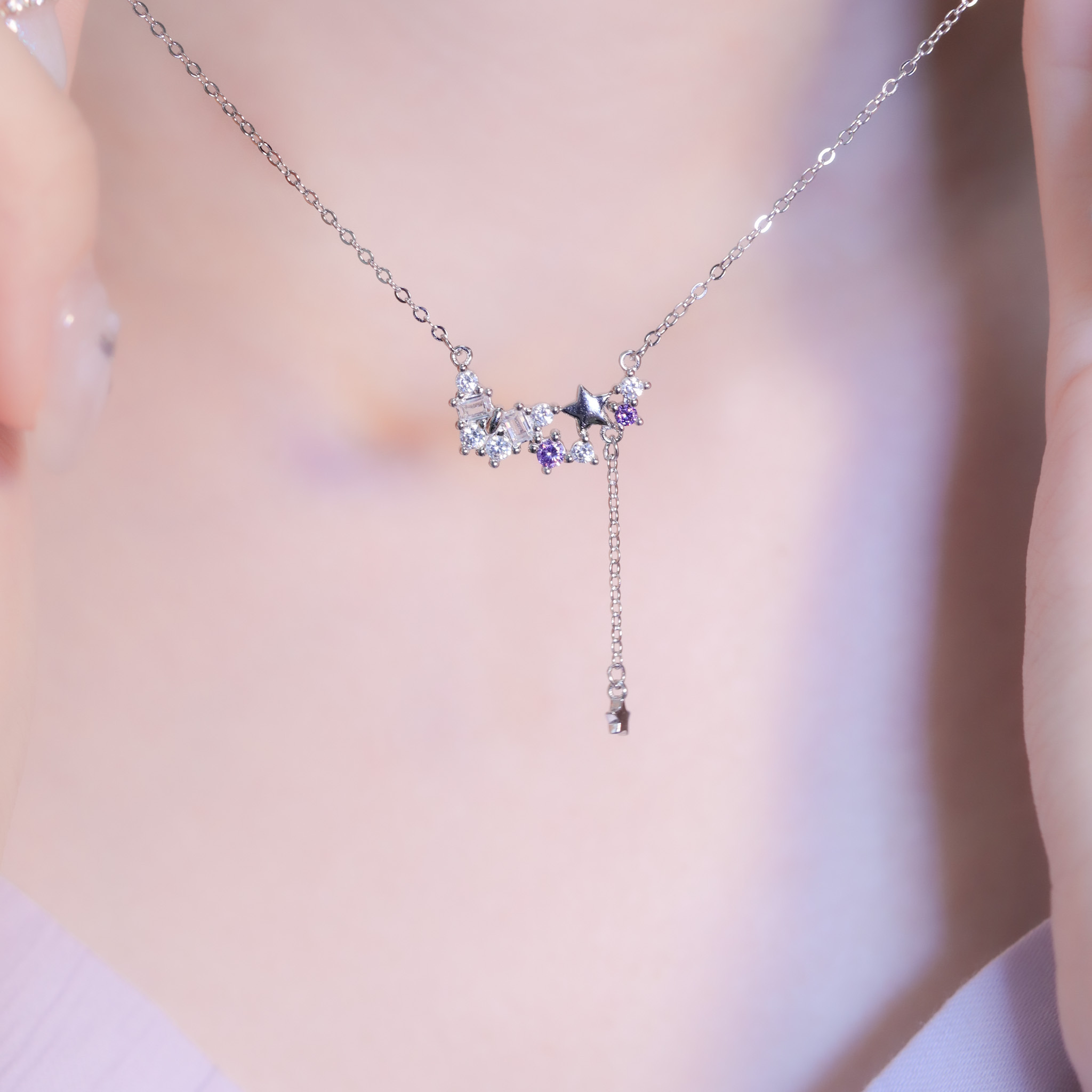 | 925純銀・厚鍍白金 | 漫紫蝴蝶傳星願項鍊 | NE1384 |