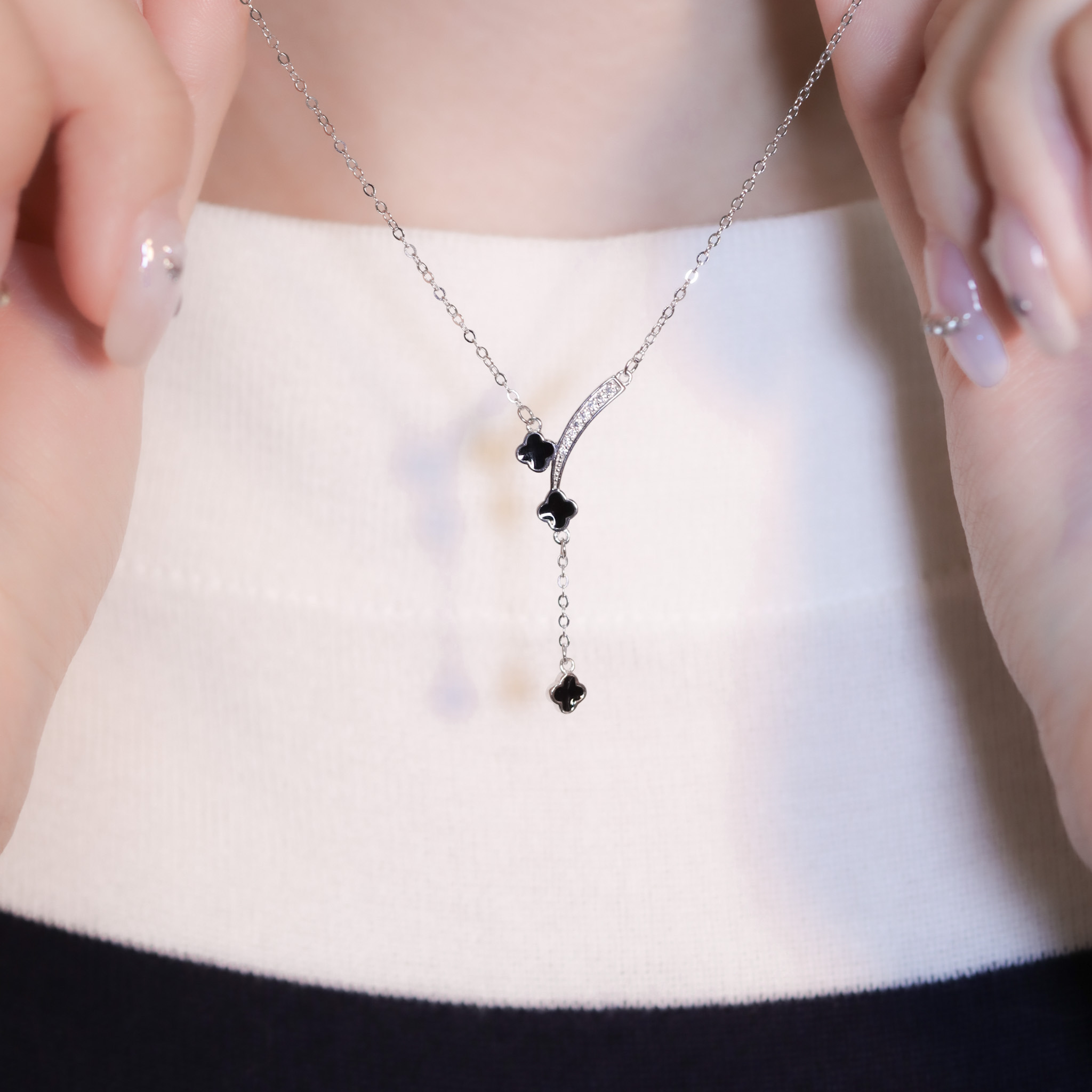 | 925純銀・厚鍍白金・ 厚鍍玫瑰金 | 幸福昇華星束項鍊 (銀/玫瑰金) | NE1379 |