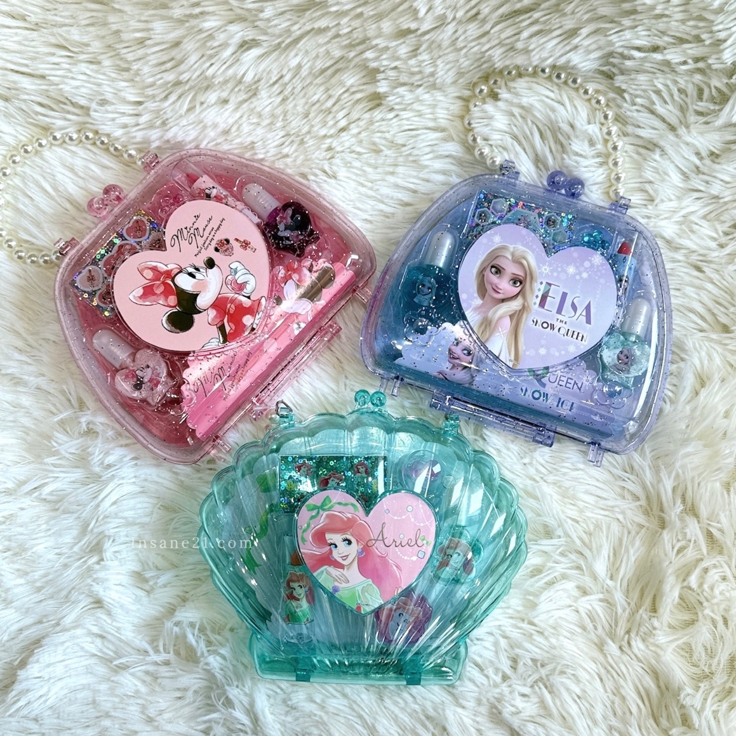 DISNEY 迪士尼 ELSA/米妮/美人魚 珍珠鏈條 收納盒 指甲油 化妝組 代購 扮家家酒