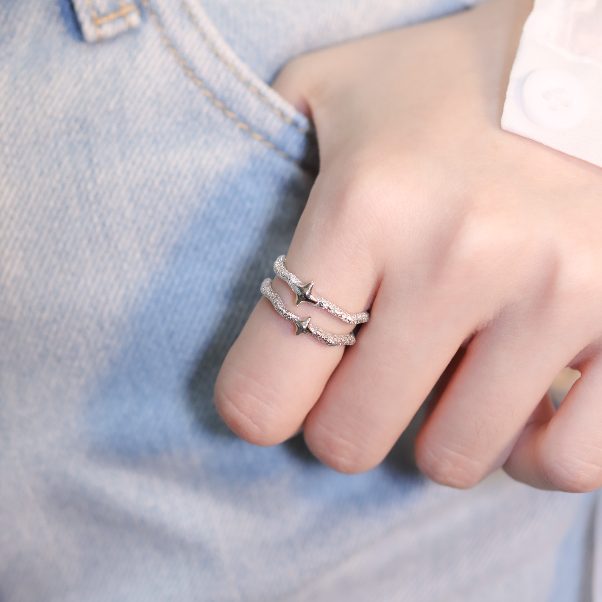 | 925純銀・白金 | 星絮漫漫雙層戒指 | RI0850 |