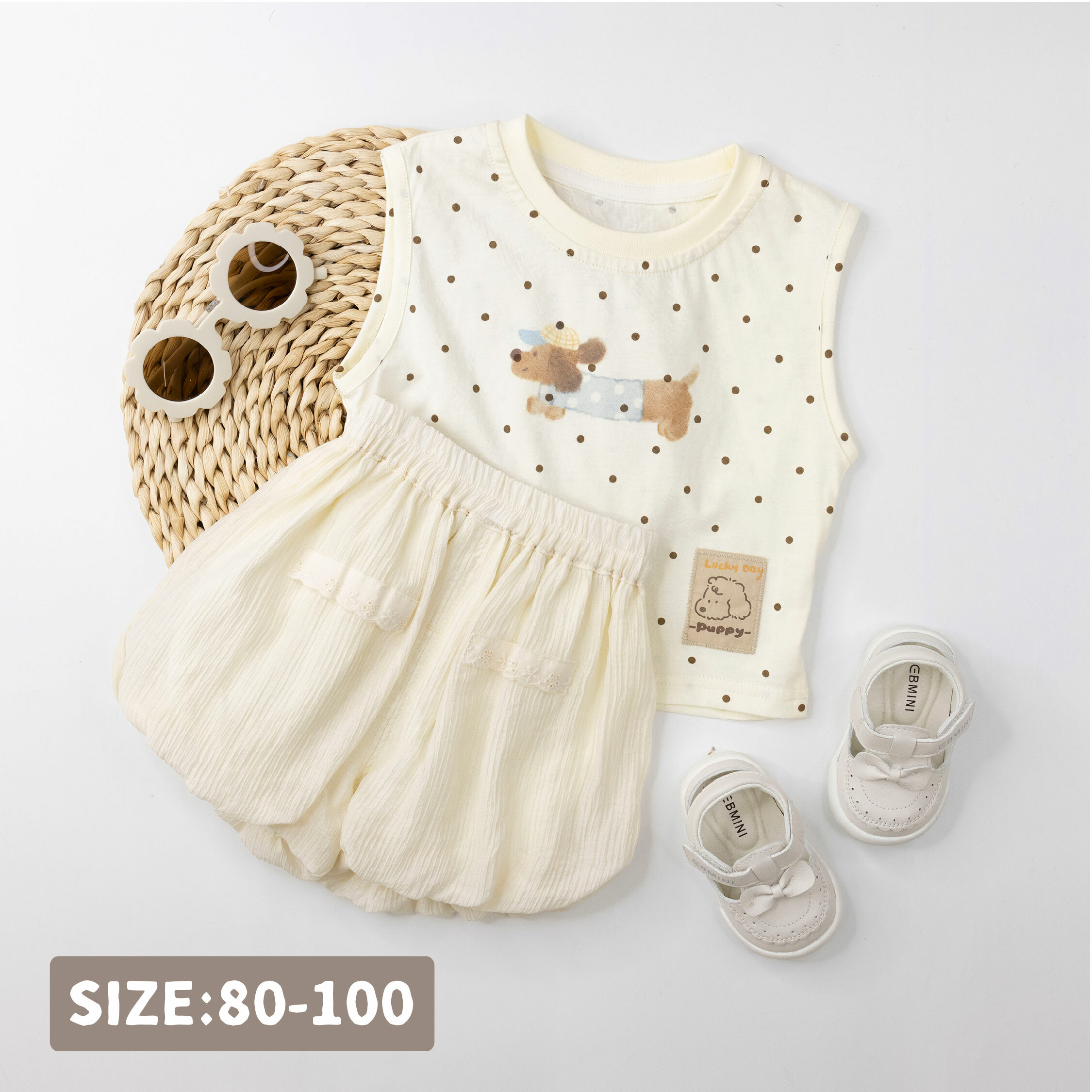 臘腸狗郊遊趣滿版點點背心 (H50433)