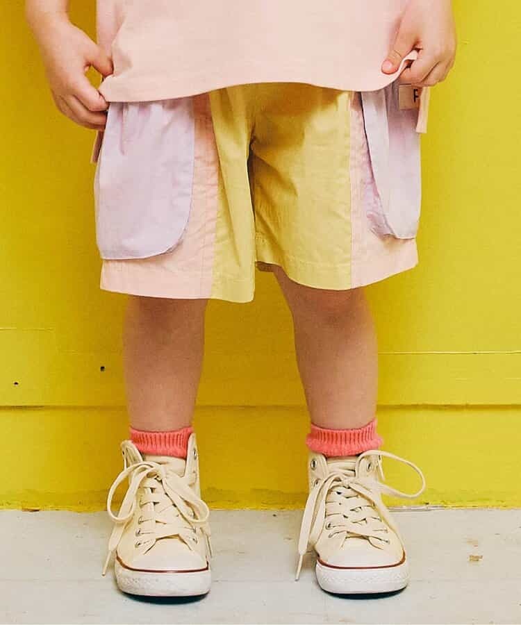 日本 p.premier 異色拼接 左右大口袋 純棉短褲 (粉紅色，140) P323015