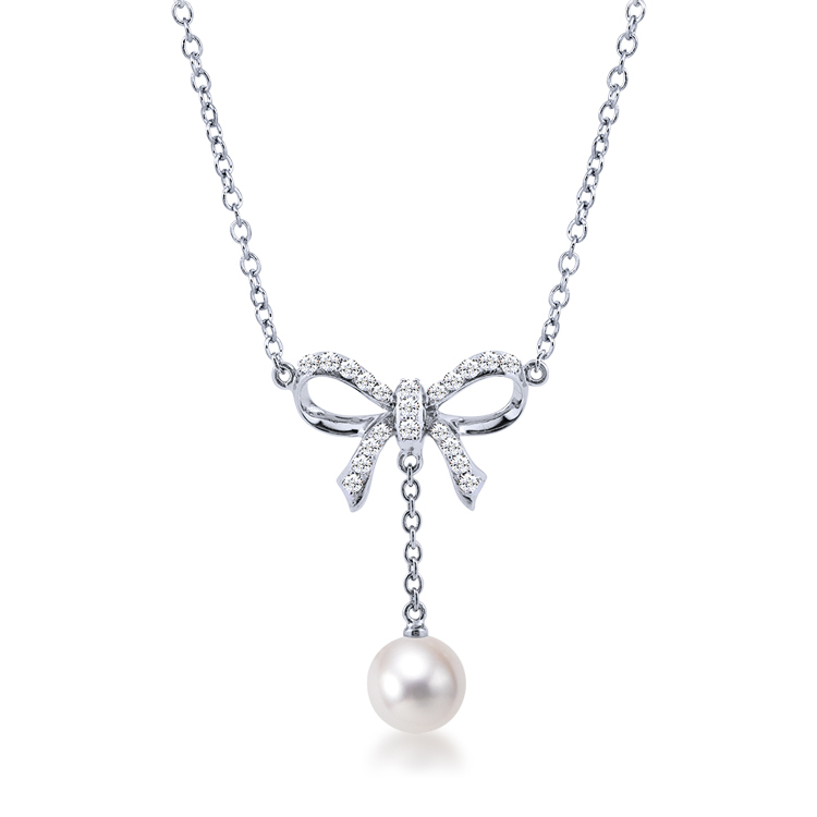 天然珍珠「蝴蝶結 」925純銀套鍊 (16吋+5公分延長鍊)-SPS0003