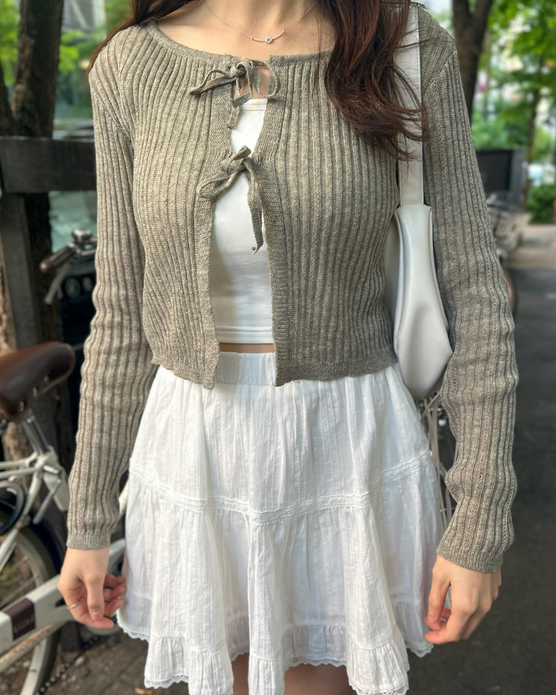 《KR》微透膚直坑紋雙結外套