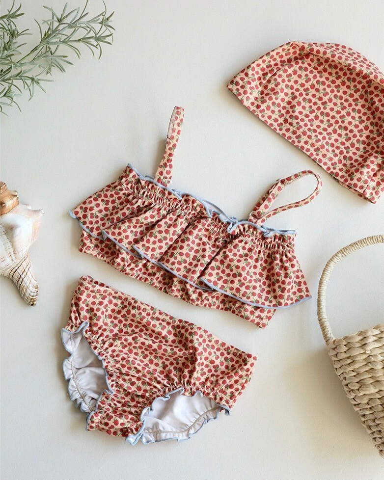 現貨100｜泳衣｜性感小女孩兩件套  ꒱ ‧₊˚   ＊帽子+上衣+褲子