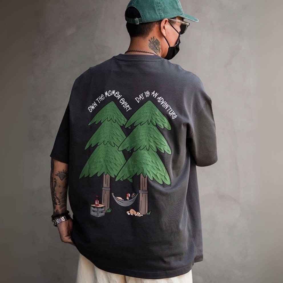 松樹立體印花純棉休閒短袖T恤