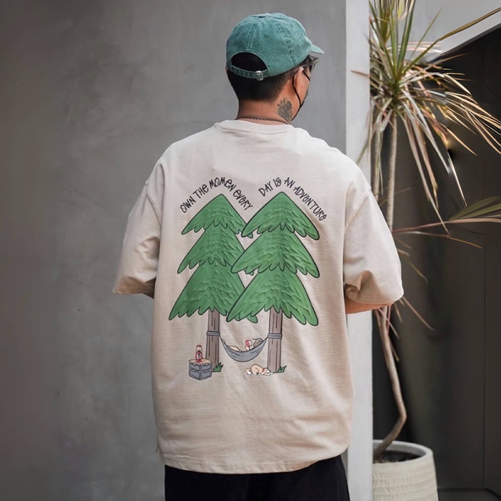 松樹立體印花純棉休閒短袖T恤