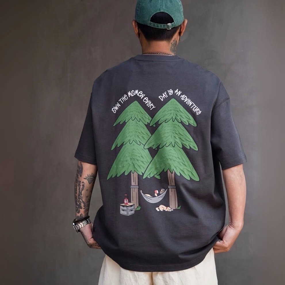 松樹立體印花純棉休閒短袖T恤