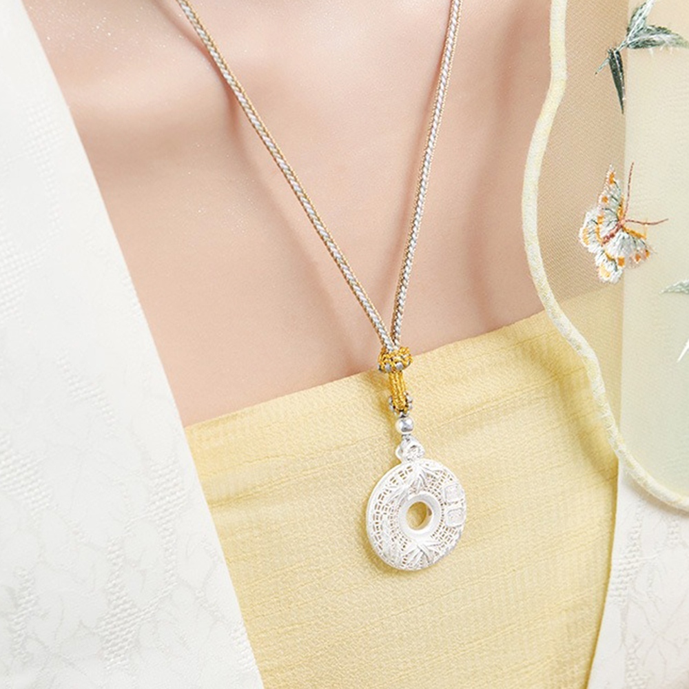 999 純銀 鏤空 平安扣 吊墜 編織繩 項鍊女 新中式 高級感 輕奢 飾品 鎖骨鏈 毛衣鏈 手工編織 小眾設計 373