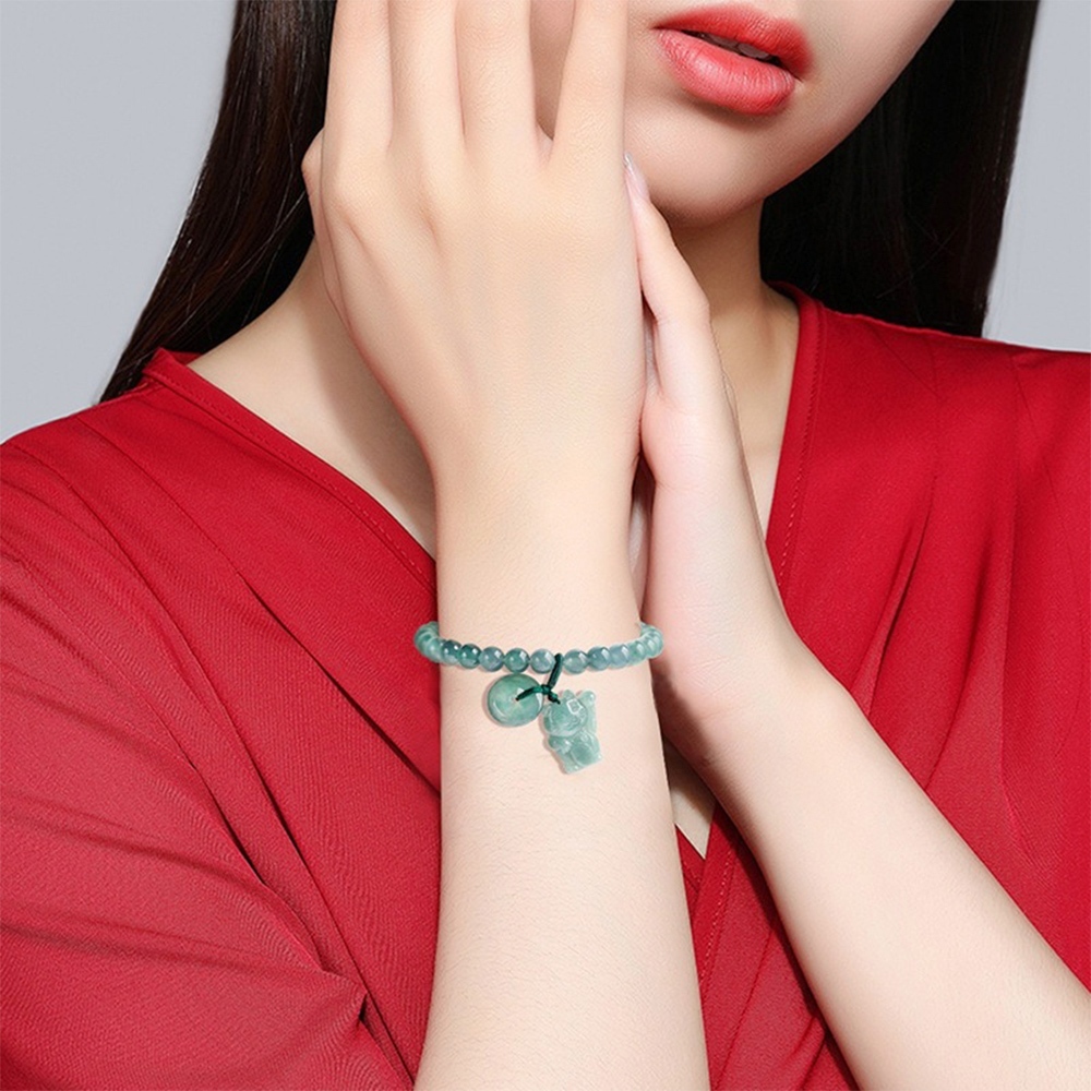 手鍊女 手串 手鍊串珠 翡翠 玉石 平安扣 招財貓 手工編織 冰種玉 新中式 小眾設計 招財納福 保平安 禮物 012