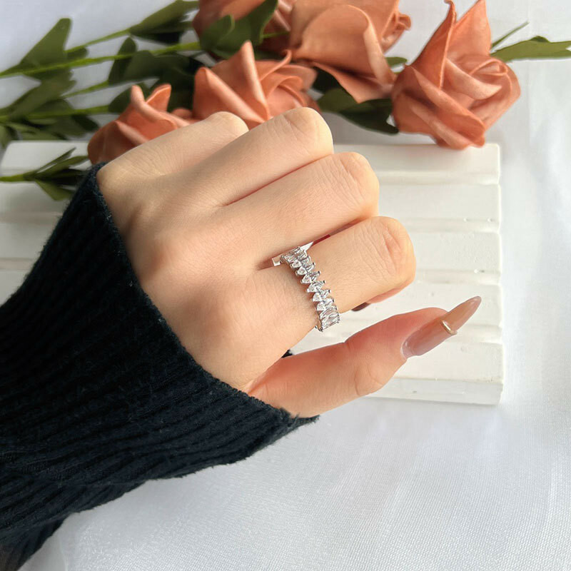 925 純銀 鋯石 戒指女 指環 飾品 排戒 歐美戒指 高級感 輕奢 小眾設計 食指戒 情侶戒指 情人節禮物 169