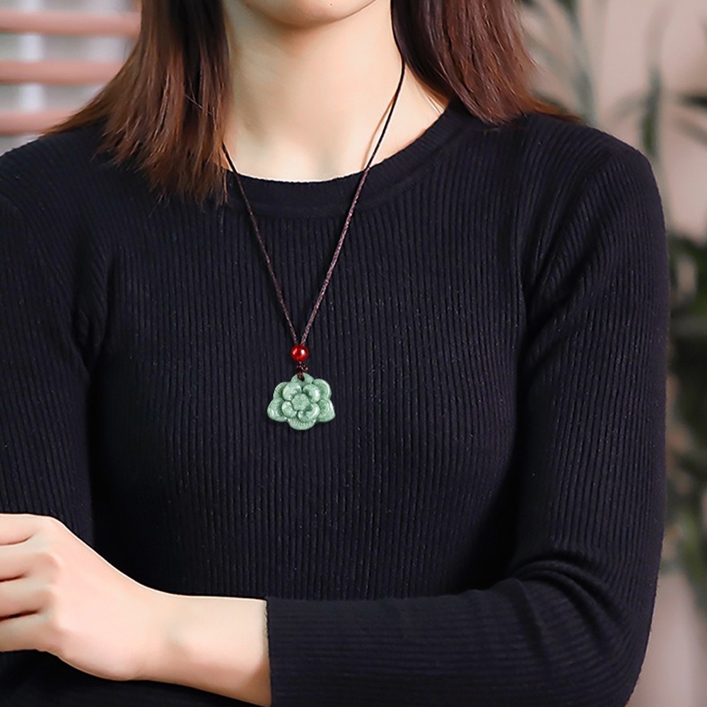 項鍊 男女通用 翡翠 吊墜 玉石 玉墜 蓮花吊飾 玉項鍊 蓮花座 飾品 招財納福 保平安 配飾 新中式 生日禮物 006