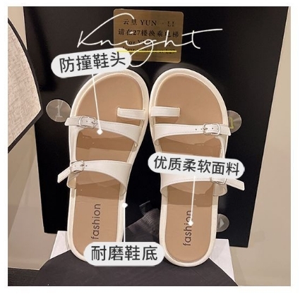 2025年新款時尚套趾搭扣涼拖鞋仙女風復古平底羅馬沙灘日常外穿女鞋