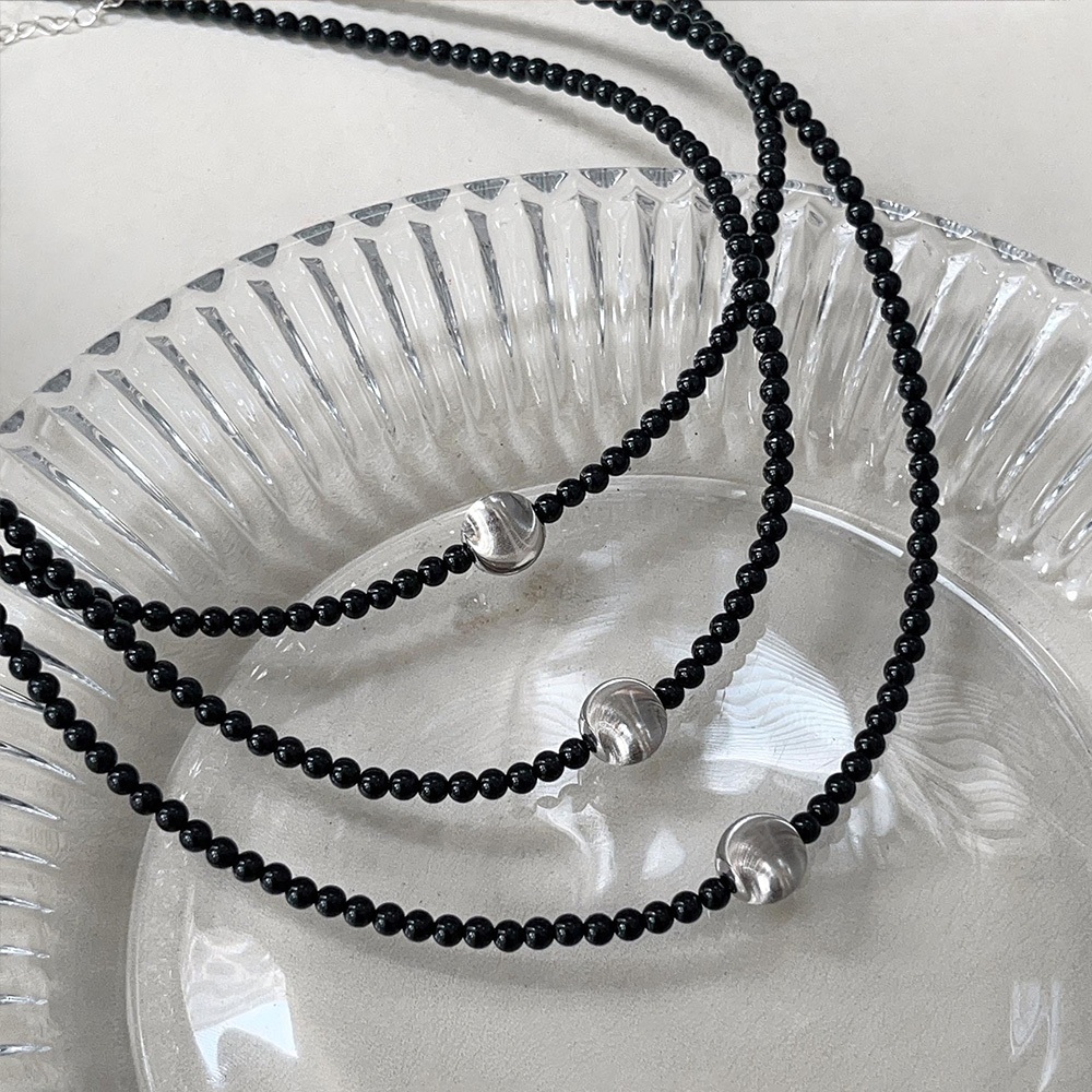 項鍊 女生項鍊 925 純銀項鍊 黑瑪瑙 手鍊女 手飾 小眾設計 個性項鍊 鎖骨鍊 高級感 韓國飾品 小禮物 356