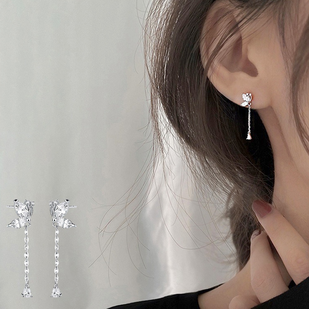 999 純銀 耳環女 耳針 耳墜 小清新 蝴蝶耳環 流蘇耳釘 歐美耳環 小眾設計 氣質耳環 長款 森系 甜美風 087