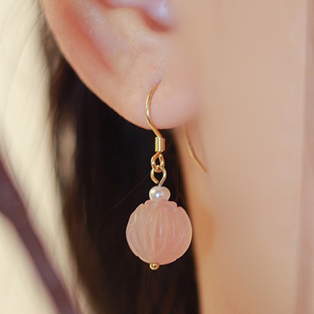 耳環女 耳勾 南紅瑪瑙 保山南紅 蓮花珠 耳飾 小眾設計 珍珠耳環 造型耳環 新中式 高級感 穿搭 配飾 小禮物 241