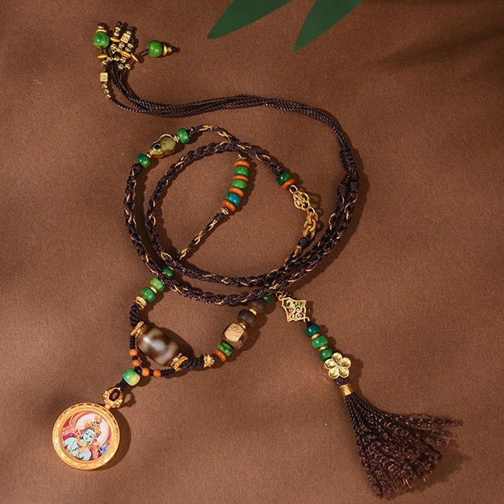 文玩 編繩 項鍊 男女通用 手工編織 唐卡 吊墜 復古項鍊 天珠 守護神 護身符 保平安 小眾設計 配件 飾品 239