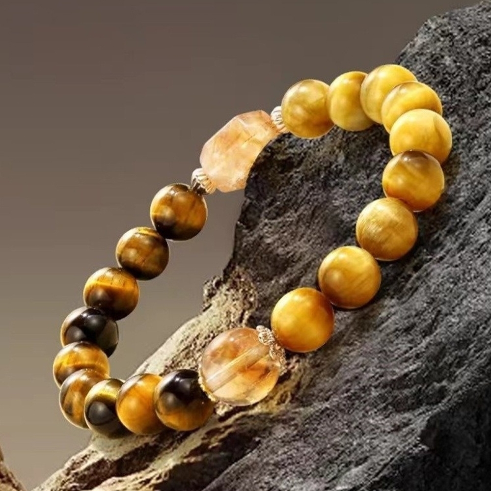 水晶手串 黃虎眼 黃水晶 黃水晶手鍊 串珠 招財手鍊 防小人 能量手環 水晶串珠 配件 配飾 開運手串 平安手串 231