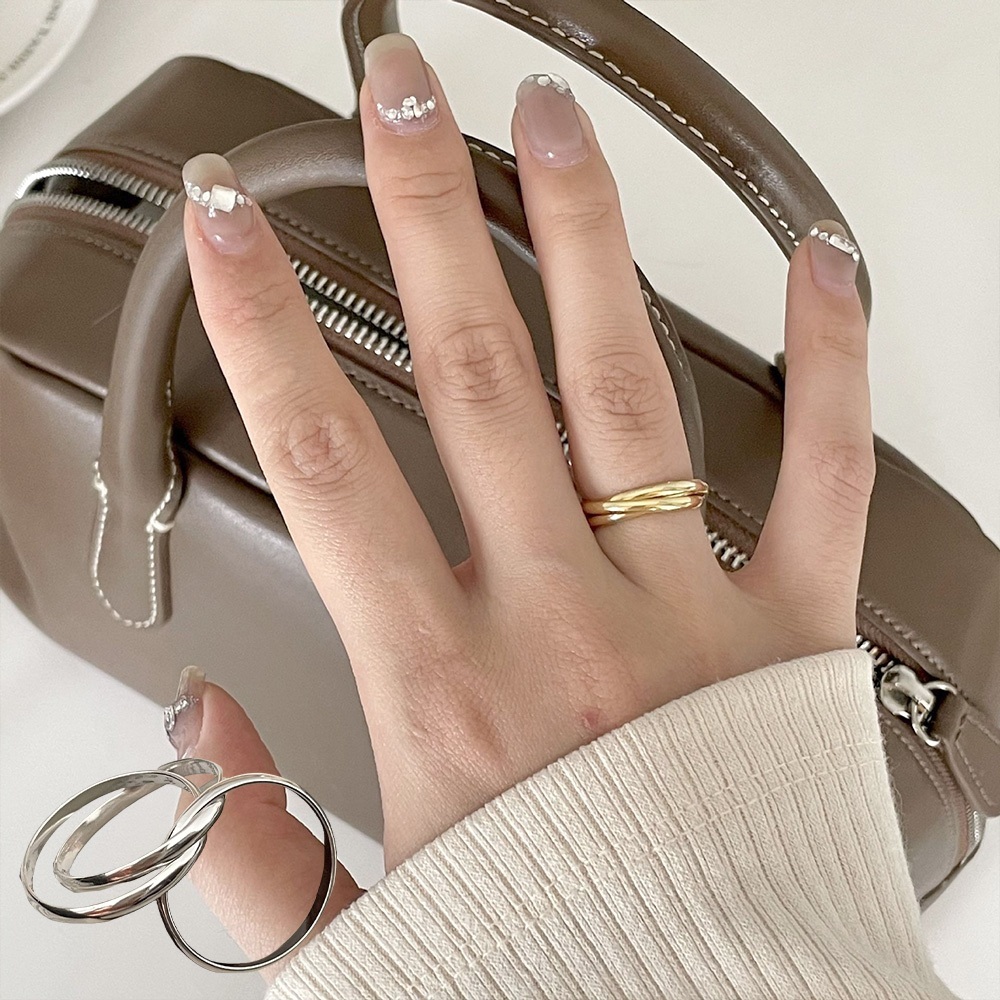 戒指 情侶戒指 925 純銀戒指 素戒指 極簡ins風 小眾設計 韓版戒指 幾何戒指 高級感 三環戒指 生日禮物 164