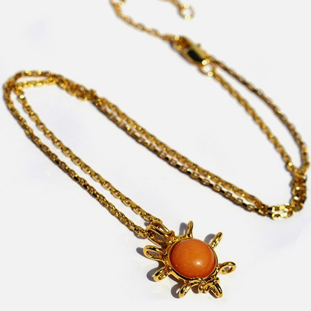 項鍊 女生項鍊 18K金項鍊 天然石 太陽花吊飾 吊墜 吊飾 頸鍊 簡約復古 小眾設計 飾品 歐美項鍊 女生禮物 347