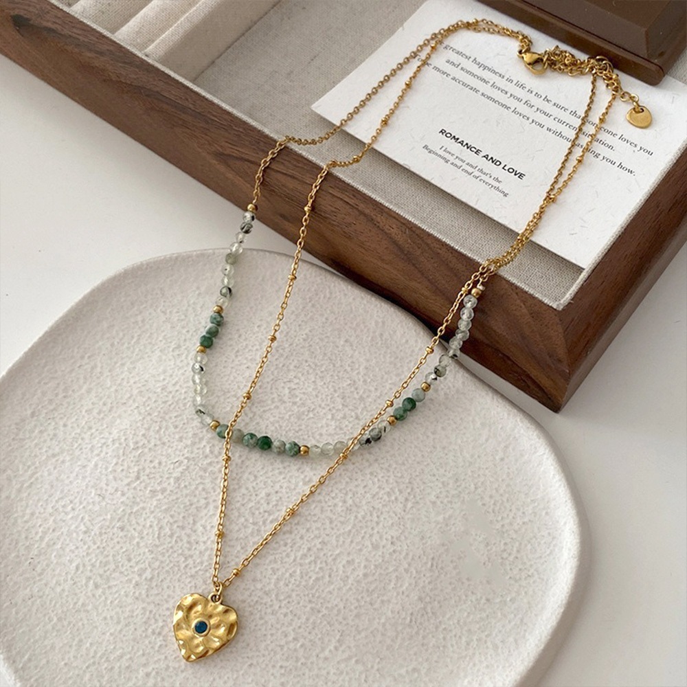 項鍊 女生項鍊 天然石 純銀項鍊 小眾設計 ins風 個性項鍊 愛心項鍊 雙層疊戴 鎖骨鏈 高級感 女生禮物 345