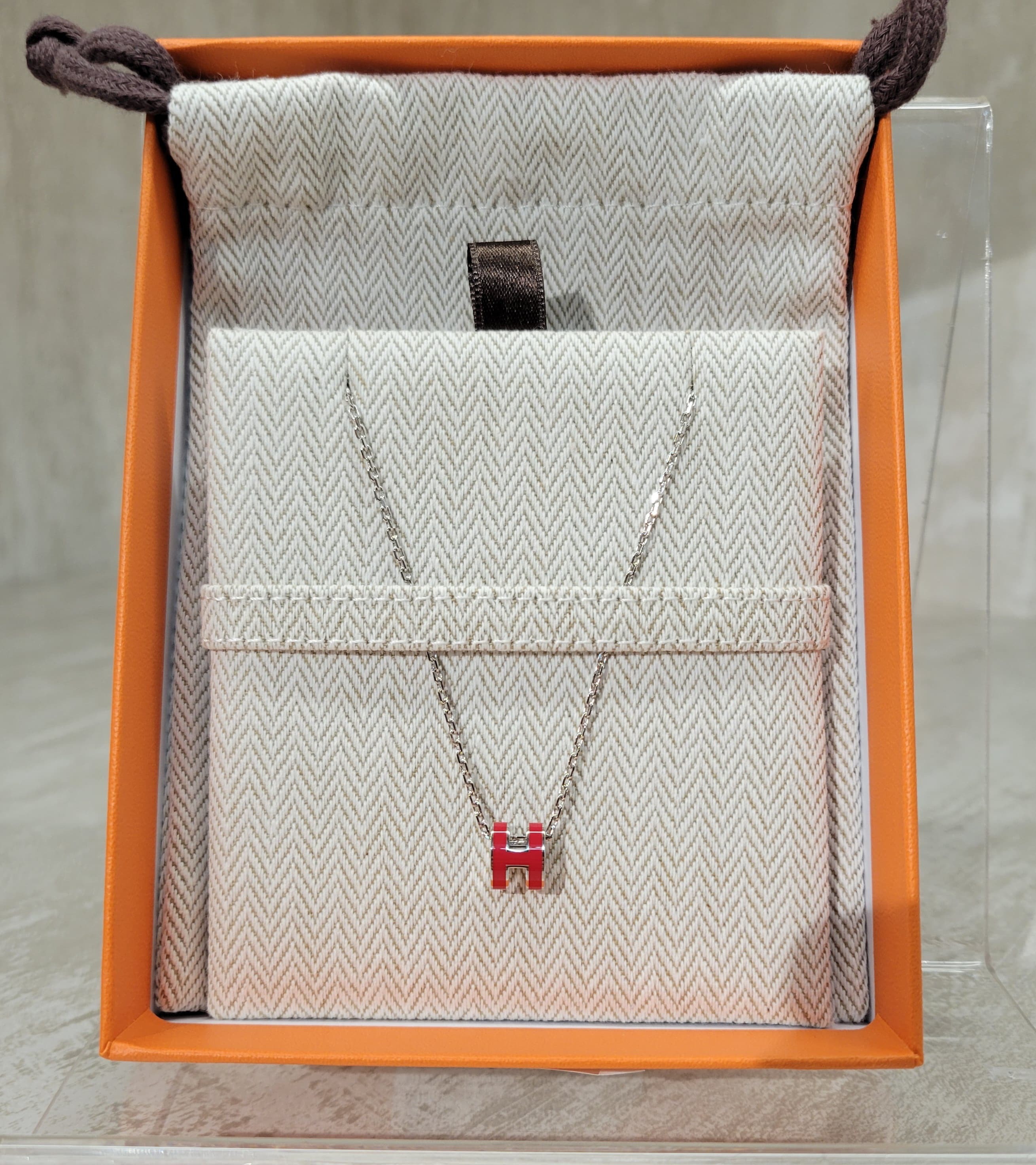 HERMES MINI POP H PENDANT ROUGE VIF P 正紅色 頸鏈 銀扣