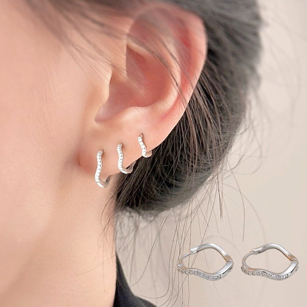耳骨耳環 簡約耳環 ins風 耳環 耳扣 耳環女 925 純銀耳環 個性耳環 波浪 耳骨環 抗敏耳環 女生禮物 076