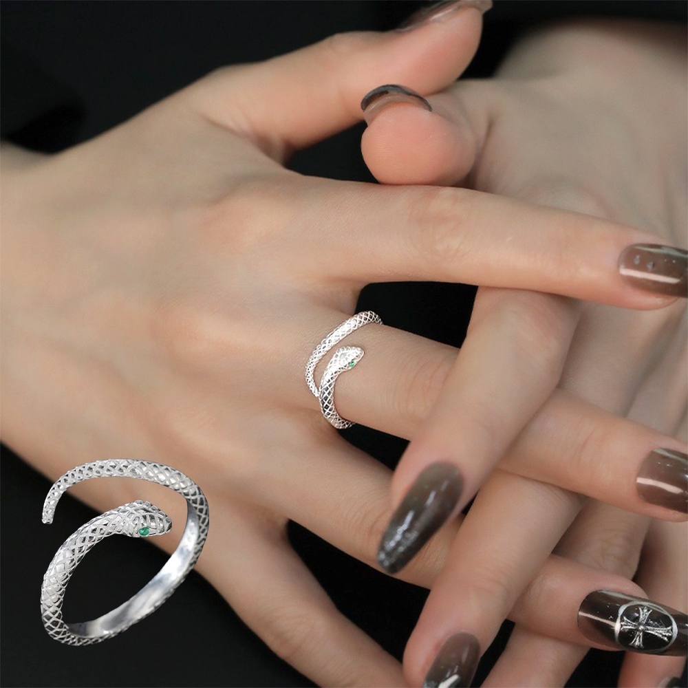 999 純銀 戒指女 銀戒指 通體純銀 銀飾 個性戒指 簡約戒指 ins戒指 開口戒指 可調節 蛇戒指 生日禮物 157